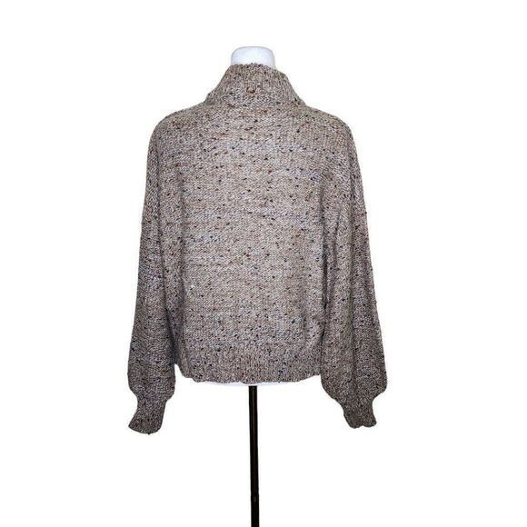 Vintage 80s High Neck Button Up Chunky Knit Sweater Womens Size XL Brown - Picture 4 of 8